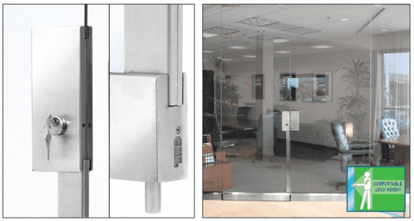 C.R. Laurence CRL Polished Stainless 4&quot; x 10&quot; Center Lock With Bottom Rail Extension Rod Throw - One Point Without Handle | DE4100PS