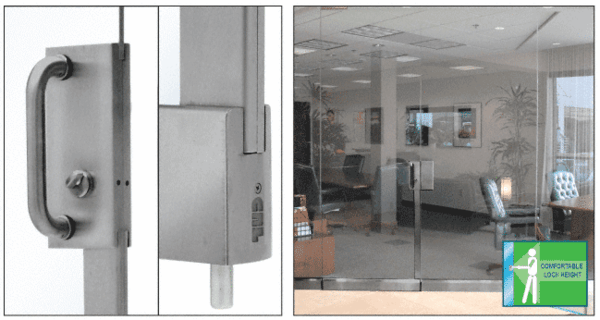 C.R. Laurence CRL Brushed Stainless 4&quot; x 10&quot; Center Lock With Bottom Rail Extension Rod Throw - One Point With Handle | DE4101BS