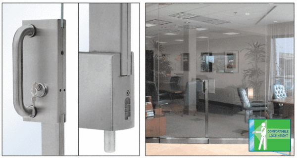 C.R. Laurence CRL Brushed Stainless Center Lock With Bottom Rail Extension Rod Throw - One Point Plus Keeper | DE4103BS