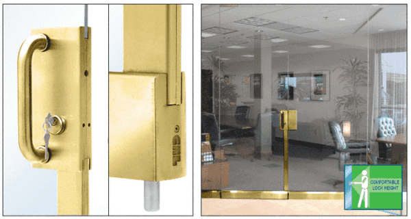 C.R. Laurence CRL Polished Brass Center Lock With Bottom Rail Extension Rod Throw - One Point Plus Keeper | DE4103PB