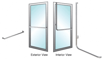 C.R. Laurence CRL Brushed Stainless Left Hand Reverse Swing Aluminum Door Mount &quot;A&quot; Exterior Top Securing Dummy Handle | DH100A4ABS