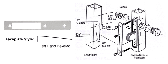 C.R. Laurence CRL Aluminum Left Hand Beveled Faceplate for DL2110 Series Long Throw Deadlocks | DL2114A