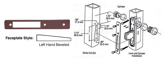 C.R. Laurence CRL Dark Bronze Left Hand Beveled Faceplate for DL2110 Series Long Throw Deadlocks | DL2114DU