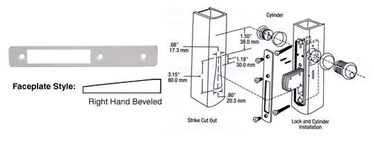 C.R. Laurence CRL Aluminum Right Hand Beveled Faceplate for DL2110 Series Long Throw Deadlocks | DL2115A