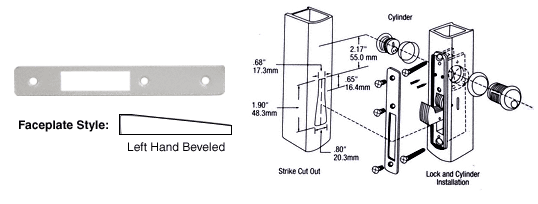 C.R. Laurence CRL Aluminum Finish Left Hand Beveled Faceplate for DL2130 Series Hook Throw Deadlocks | DL2134A