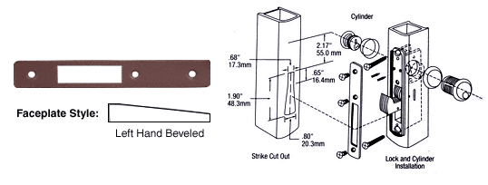 C.R. Laurence CRL Dark Bronze Finish Left Hand Beveled Faceplate for DL2130 Series Hook Throw Deadlocks | DL2134DU