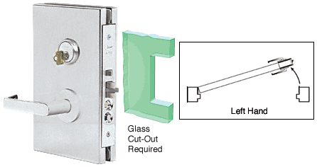C.R. Laurence CRL 6&quot;x10&quot; LH Brushed Stainless Finish Center Lock with Deadlatch in Entrance Lock Function | DL610LEBS