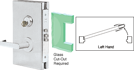 C.R. Laurence CRL 6&quot;x10&quot; LH Brushed Stainless Finish Center Lock with Deadlatch in Storeroom Function | DL610LSBS