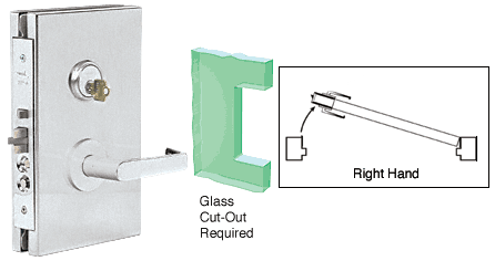 C.R. Laurence CRL 6&quot;x10&quot; RH Brushed Stainless Finish Center Lock with Deadlatch in Office Function | DL610R0BS