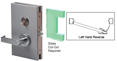 C.R. Laurence CRL 6&quot;x10&quot; LHR Brushed Stainless Finish Center Lock with Deadlatch in Passage Lock Function | DL611LPBS