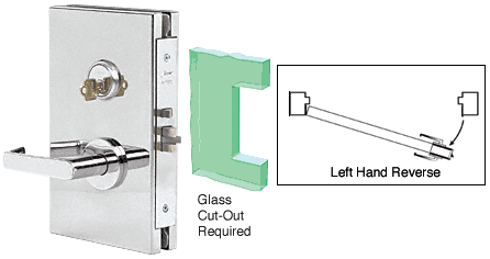 C.R. Laurence CRL 6&quot;x10&quot; LHR Polished Stainless Finish Center Lock with Deadlatch in Storeroom Function | DL611LSPS