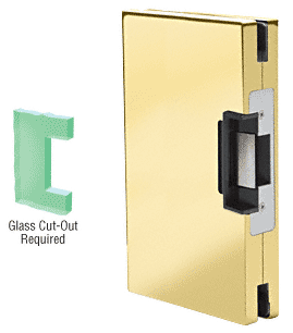 C.R. Laurence CRL 6&quot;x10&quot; LH/RHR Polished Brass Finish Custom Center Lock Glass Keeper With Deadlatch Electric Strike | DLEL610PB