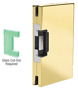 C.R. Laurence CRL 6&quot;x10&quot; RH/LHR Polished Brass Finish Custom Center Lock Glass Keeper With Deadlatch Electric Strike | DLER610PB