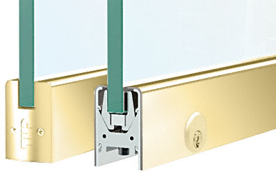 C.R. Laurence CRL Polished Brass Low Profile Door Rail With Lock - 35-3/4&quot; Length | DR2SPB12SL