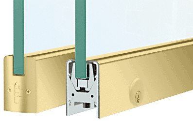 C.R. Laurence CRL Satin Brass Low Profile Custom Length Door Rail With Lock for 1/2&quot; Glass | DR2SSB12CL
