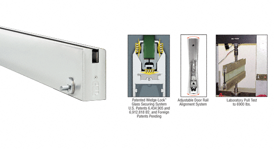 C.R. Laurence CRL Brushed Stainless Anodized 35-3/4&quot; Single Door Rail Square Style with Lock for 1/2&quot; Glass | DR4SBSA12SL