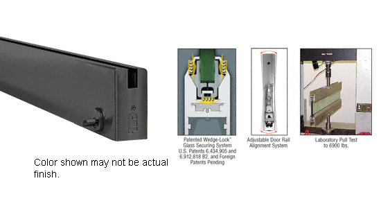 C.R. Laurence CRL Black 4&quot; Square Door Rail With Lock for 1/2&quot; Glass - 35-3/4&quot; Length | DR4SBL12SL
