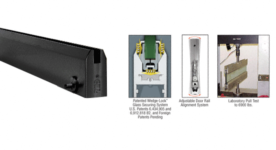 C.R. Laurence CRL Black 4&quot; Tapered Door Rail With Lock for 1/2&quot; Glass - 35-3/4&quot; Length | DR4TBL12SL