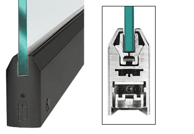 C.R. Laurence CRL Black Anodized 4&quot; Tapered Door Rail With Lock for 3/4&quot; Glass - Custom Length | DR4TBL34CL