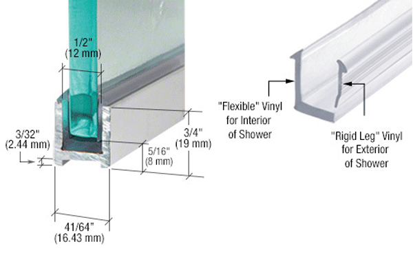 CRL Brite Anodized 5/16&quot; Single Aluminum Dry Glaze U-Channel With Vinyl - 95&quot; long | DUC516BA