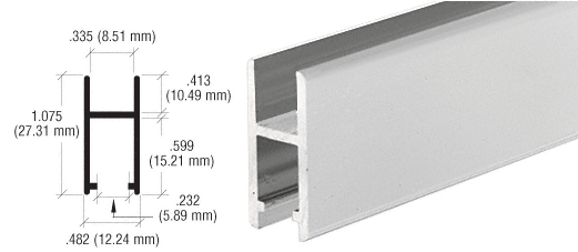 C.R. Laurence CRL Satin Anodized Aluminum H-Bar Extrusion for Showcases - 12 ft long | DV146A