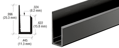 C.R. Laurence CRL Canadian Style Black 1/4&quot; Deep Nose &quot;J&quot; Channel - 12 ft | DV606BL