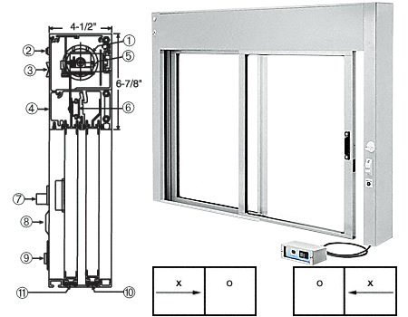C.R. Laurence CRL Custom Size Satin Anodized All Electric Fully Automatic Deluxe Sliding Service Window - Aluminum Half Bottom Track | EDW1801A