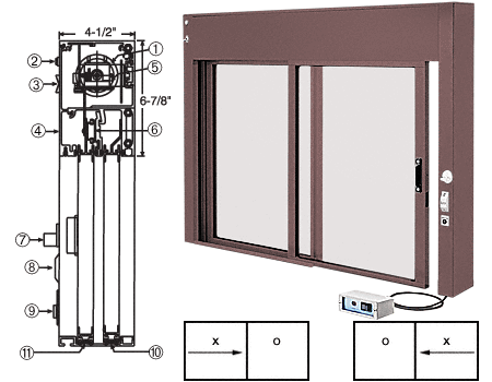 C.R. Laurence CRL Custom Size Duranodic Bronze All Electric Fully Automatic Deluxe Sliding Service Window - Aluminum Half Bottom Track | EDW1801DU