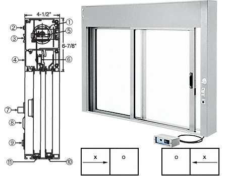 C.R. Laurence CRL Custom Size Satin Anodized All Electric Fully Automatic Deluxe Sliding Service Window - Aluminum Full Bottom Track | EDW1802A