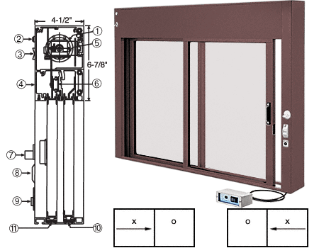 C.R. Laurence CRL Custom Size Duranodic Bronze All Electric Fully Automatic Deluxe Sliding Service Window - Aluminum Full Bottom Track | EDW1802DU