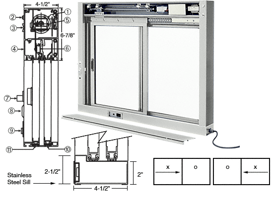 C.R. Laurence CRL Custom Size Satin Anodized All Electric Fully Automatic Deluxe Sliding Service Window - Stainless Steel Sill | EDW1803A