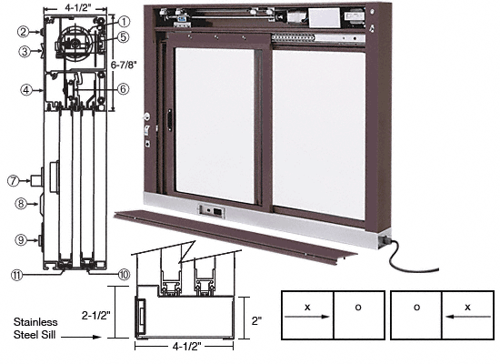 C.R. Laurence CRL Custom Size Duranodic Bronze All Electric Fully Automatic Deluxe Sliding Service Window - Stainless Steel Sill | EDW1803DU