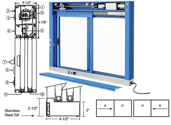 C.R. Laurence CRL Kynar Painted (Specify) Custom Size All Electric Fully Automatic Deluxe Sliding Service Window XO or OX With Stainless Steel Sill | EDW1803K