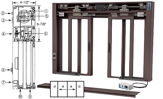 C.R. Laurence CRL Custom Size Duranodic Bronze All Electric Fully Automatic Deluxe Sliding Service Window - Aluminum Half Bottom Track | EDW3401DU