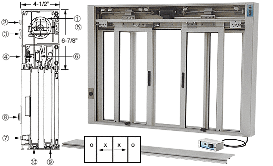 C.R. Laurence CRL Custom Size Satin Anodized All Electric Fully Automatic Deluxe Sliding Service Window - Aluminum Full Bottom Track | EDW3402A