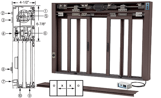 C.R. Laurence CRL Custom Size Duranodic Bronze All Electric Fully Automatic Deluxe Sliding Service Window - Aluminum Full Bottom Track | EDW3402DU