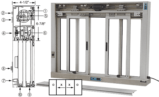 C.R. Laurence CRL Custom Size Satin Anodized All Electric Fully Automatic Deluxe Sliding Service Window - Stainless Steel Sill | EDW3403A