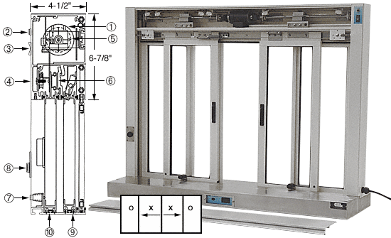 C.R. Laurence CRL Custom Size Satin Anodized All Electric Fully Automatic Deluxe Sliding Service Window - Stainless Steel Shelf | EDW3404A