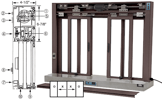 C.R. Laurence CRL Custom Size Duranodic Bronze All Electric Fully Automatic Deluxe Sliding Service Window - Stainless Steel Shelf | EDW3404DU