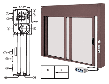C.R. Laurence CRL 48&quot; x 30&quot; Duranodic Bronze All Electric Fully Automatic Deluxe Sliding Service Window - &quot;OX&quot;  | EDW48300XDU