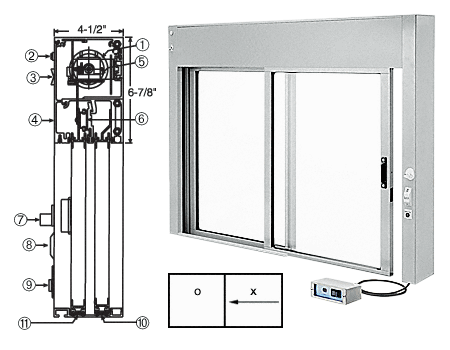 C.R. Laurence CRL 48&quot; x 36&quot; Satin Anodized All Electric Fully Automatic Deluxe Sliding Service Window - &quot;OX&quot;  | EDW48360XA