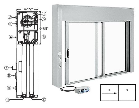 C.R. Laurence CRL 48&quot; x 36&quot; Satin Anodized All Electric Fully Automatic Deluxe Sliding Service Window - &quot;XO&quot;  | EDW4836X0A