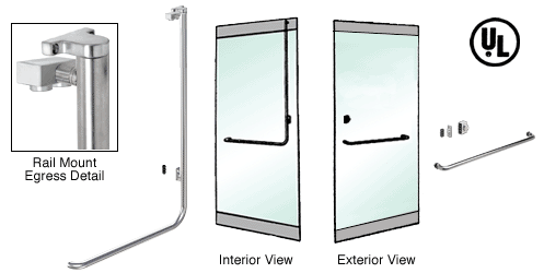 C.R. Laurence CRL Brushed Stainless Right Hand Double Swing Rail Mount Keyed Access &quot;A&quot; Exterior Top Securing Electronic Egress Control Handle | EG100A1RKBS