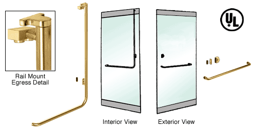 C.R. Laurence CRL Satin Brass Right Hand Double Swing Rail Mount Keyed Access &quot;A&quot; Exterior Top Securing Electronic Egress Control Handle | EG100A1RKSB