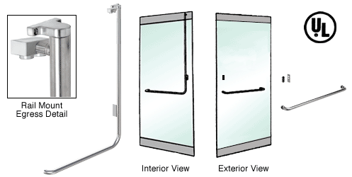 C.R. Laurence CRL Brushed Stainless Right Hand Double Swing Rail Mount Retainer Plate &quot;A&quot; Exterior Top Securing Electronic Egress Control Handle | EG100A1RPBS