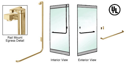 C.R. Laurence CRL Satin Brass Right Hand Double Swing Rail Mount Retainer Plate &quot;A&quot; Exterior Top Securing Electronic Egress Control Handle | EG100A1RPSB