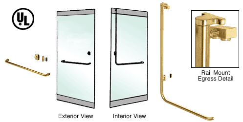 C.R. Laurence CRL Satin Brass Left Hand Reverse Swing Rail Mount Keyed Access &quot;A&quot; Exterior Top Securing Electronic Egress Control Handle | EG100A4RKSB