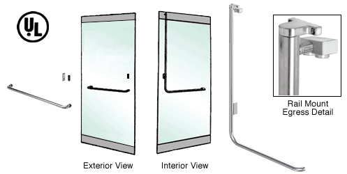 C.R. Laurence CRL Brushed Stainless Left Hand Reverse Swing Rail Mount Retainer Plate &quot;A&quot; Exterior Top Securing Electronic Egress Control Handle | EG100A4RPBS