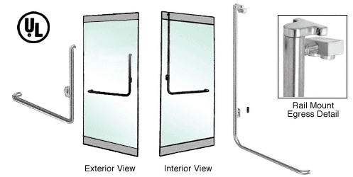 C.R. Laurence CRL Polished Stainless Left Hand Double Swing Rail Mount Keyed Access &quot;B&quot; Exterior Top Securing Electronic Egress Control Handle | EG100B2RKPS