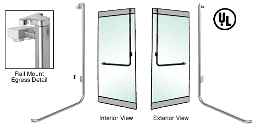 C.R. Laurence CRL Polished Stainless Right Hand Double Swing Rail Mount Retainer Plate Exterior Top Securing Electronic Egress Control Handle | EG100D1RPPS